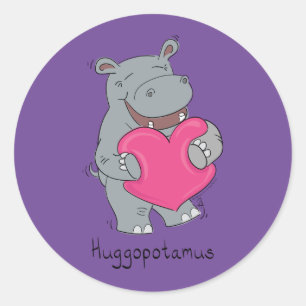 Niedlich Hippo Hugs Süße Tier Cartoon Runder Aufkleber