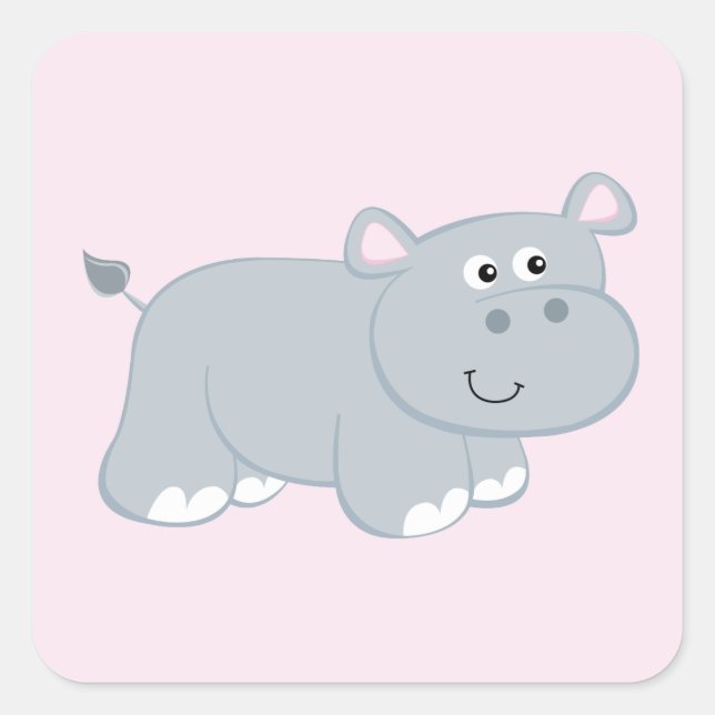 Niedlich Hippo Quadratischer Aufkleber (Vorderseite)
