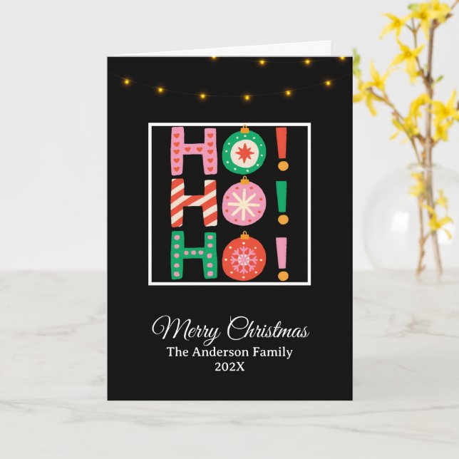 Niedlich Ho Ho Ho Frohe Weihnachtsfamilie Name Karte (Gelbe Blume)