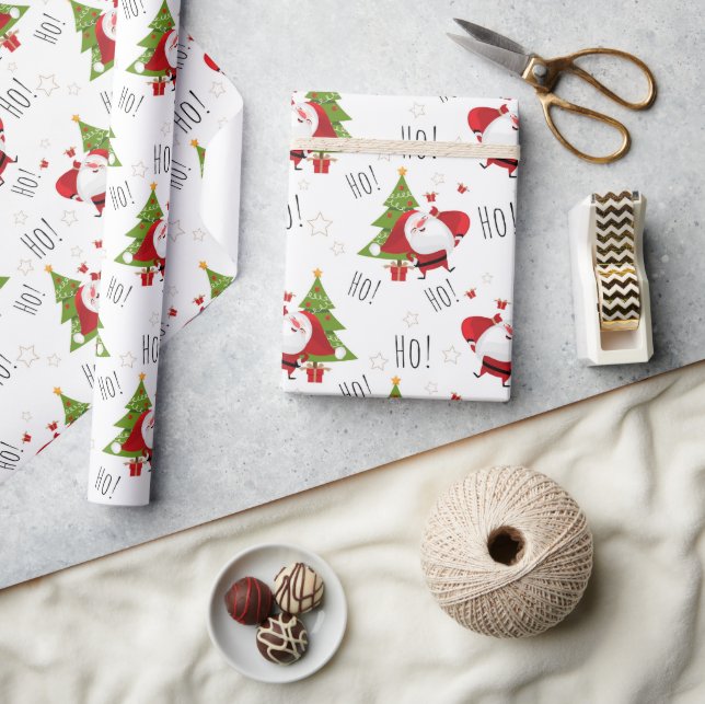 Niedlich Ho Ho Ho Modern Christmas Santa Geschenkpapier (Kunsthandwerk)