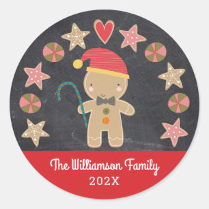 Niedlich Holiday Gingerbrot Boy Cookie Chalkboard  Runder Aufkleber