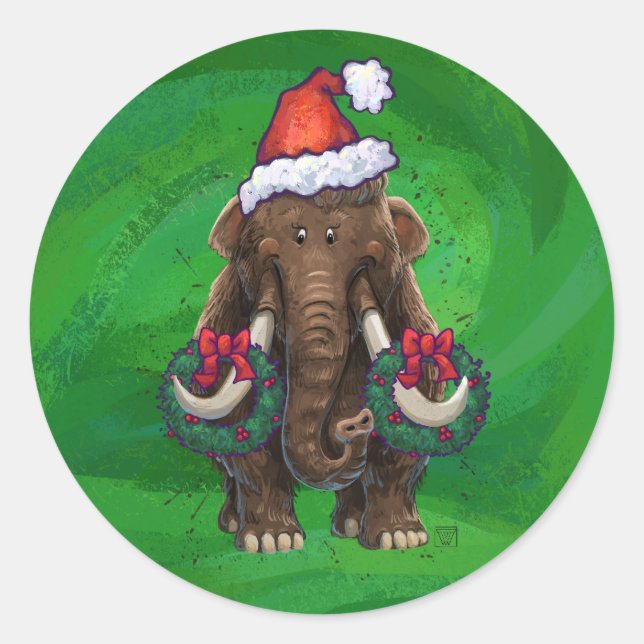 Niedlich Holiday Mastodon Classic Round Sticker (Vorderseite)