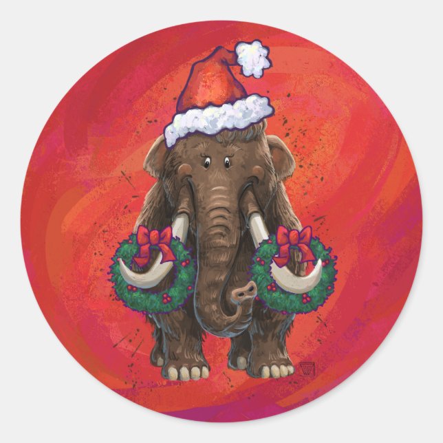 Niedlich Holiday Mastodon Runder Aufkleber (Vorderseite)