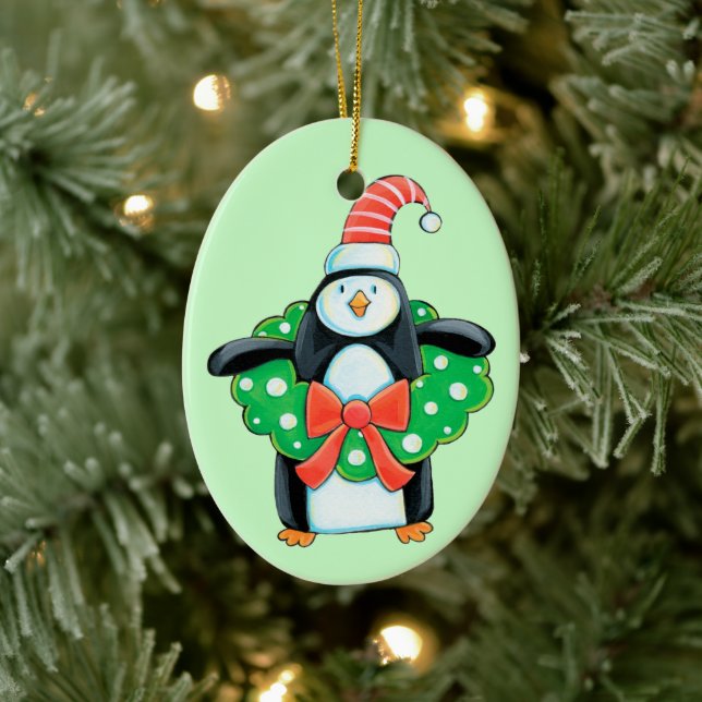 Niedlich Holiday Penguin Keramik Ornament (Baum)