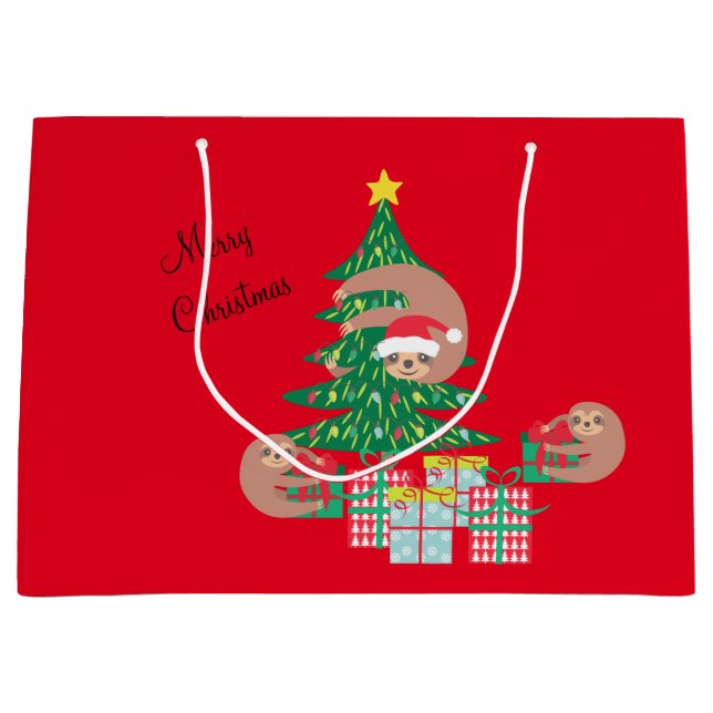 Niedlich Holiday Sloth Large Große Geschenktüte (Vorderseite)