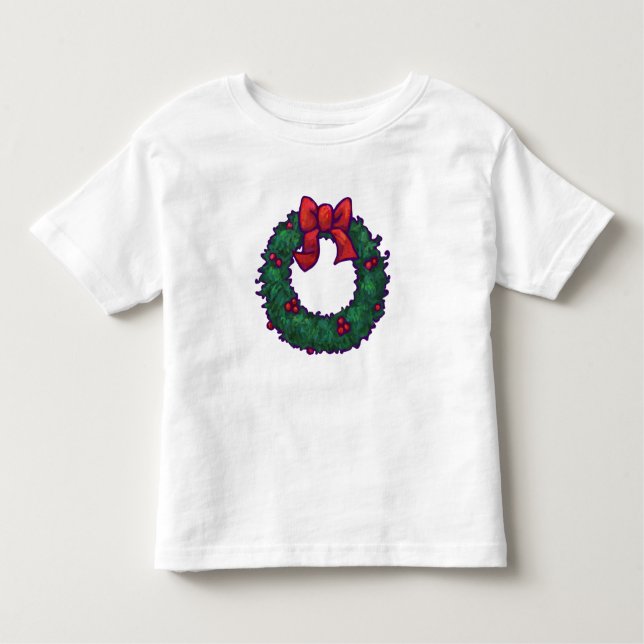 Niedlich Holly Wreath mit Red Bow Kleinkind T-shirt (Vorderseite)