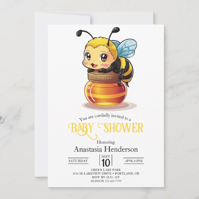 Niedlich Honey Bee Baby Dusche Einladung (Vorderseite)