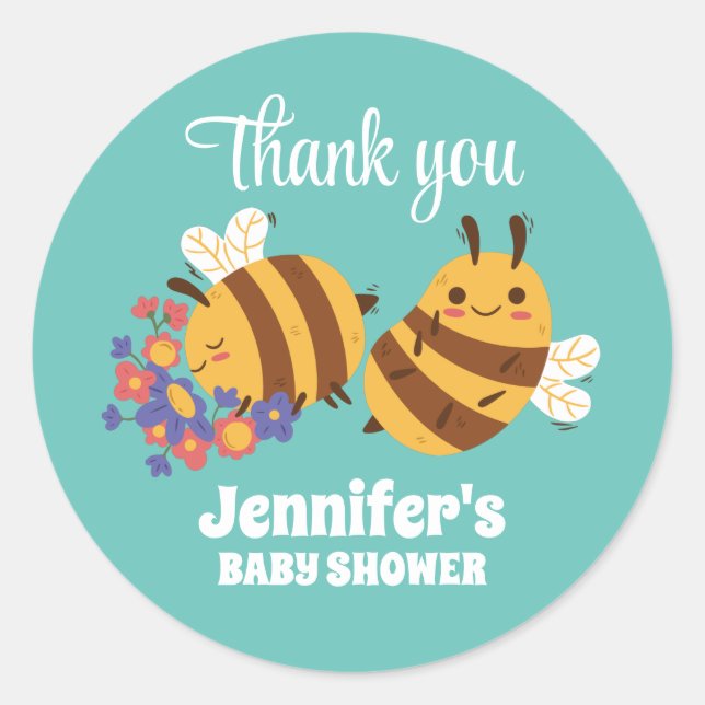 Niedlich Honey Bee Birthday Party Baby Dusche Runder Aufkleber (Vorderseite)