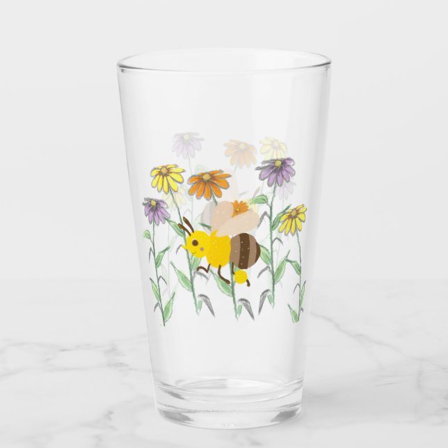Niedlich Honey Bee Spring Cosmos Blume Glas (Vorderseite)
