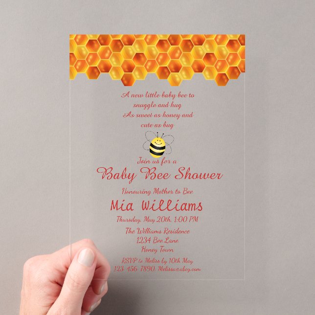 Niedlich Honey Bee Themed Baby Dusche Acryleinladungen (Insitu (Handheld))