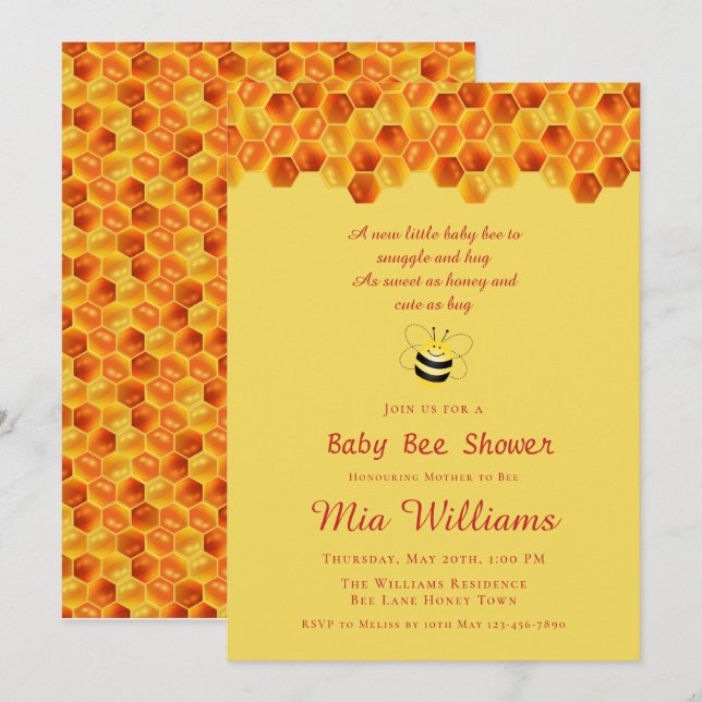 Niedlich Honey Bee Themed Baby Dusche Einladung (Vorne/Hinten)
