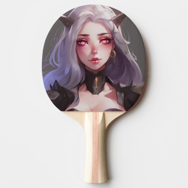 Niedlich Horned Warrior Anime Girl Tischtennis Schläger (Vorderseite)