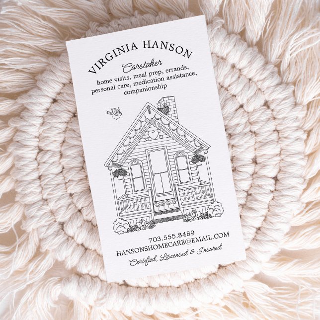 Niedlich House One Side Caregier Visitenkarte (Cute black and white caregiver illustrated business card.)