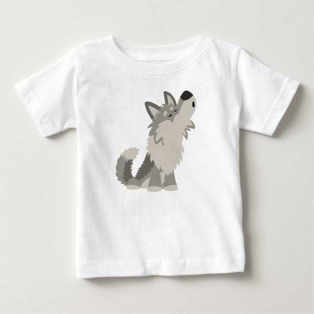 Niedlich Howling Cartoon Wolf Baby T - Shirt (Vorderseite)