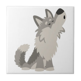 Niedlich Howling Cartoon Wolf Tile Fliese