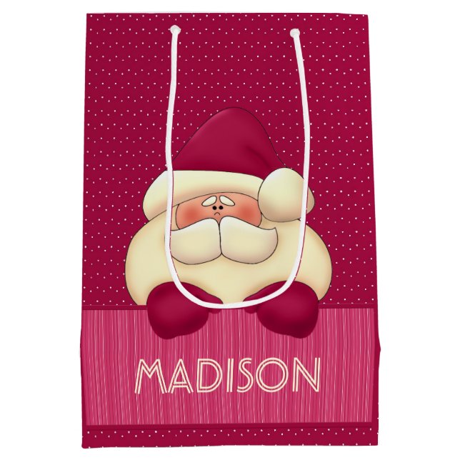 Niedlich Hübsch in Pink Girly Santa Theme Mittlere Geschenktüte (Rückseite)