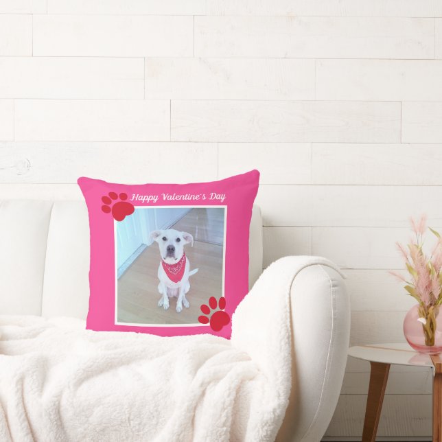 Niedlich Hund Happy Valentines Day Red Paws 1 Foto Kissen (Liege)