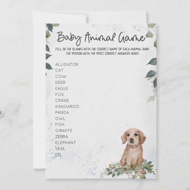 Niedlich Hunde Baby Dusche Tierspiel Einladung (Vorderseite)