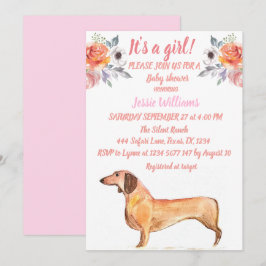 Niedlich Hunde Dackel Floral Pink Weiner Baby Girl Einladung