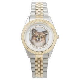 Niedlich Hunde Foto Name Gold Paw Prints Personali Armbanduhr