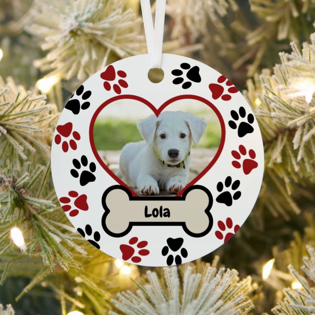 Niedlich Hunde Hund Foto Herz rotes und schwarzes  Ornament Aus Metall (InSitu)