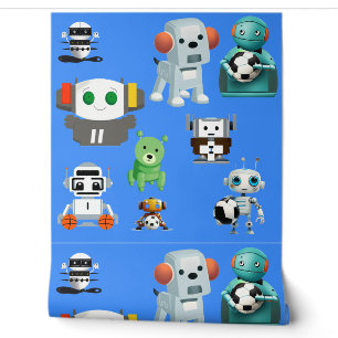 Niedlich Hunde Roboter Sportball Blue Wall Decke Tapete