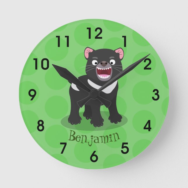 Niedlich hungriger Tasmanischer Teufel Cartoon Ill Runde Wanduhr (Vorderseite)