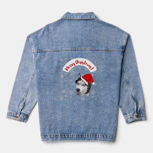 Niedlich Husky in Santa Claus Red Hat Jeansjacke