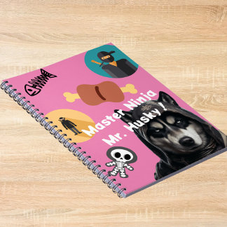 Niedlich Husky Ninja Notebook Personalisiert rosa Notizblock