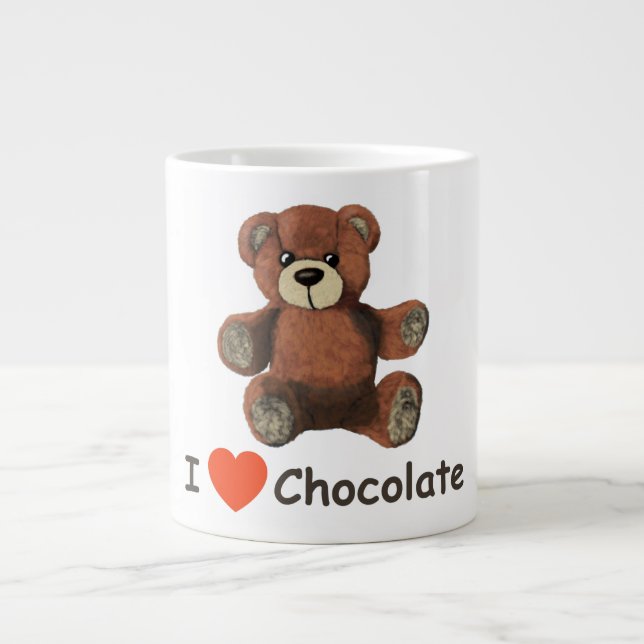 Niedlich I Herz (Liebe) Schokolade Teddy Bär Jumbo-Tasse (Vorderseite)