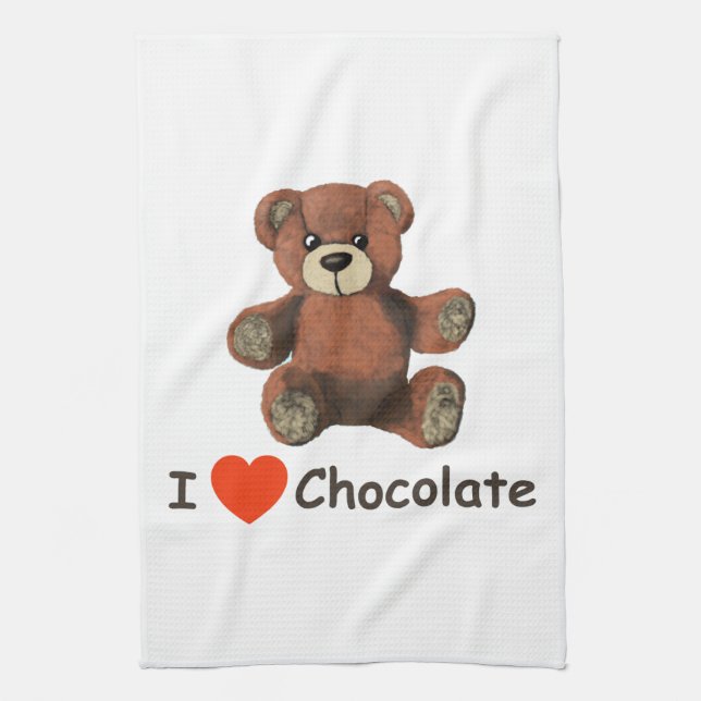 Niedlich I Herz (Liebe) Schokolade Teddy Bär Küchentuch (Vertikal)