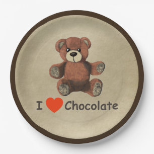 Niedlich I Herz (Liebe) Schokolade Teddy Bär Pappteller