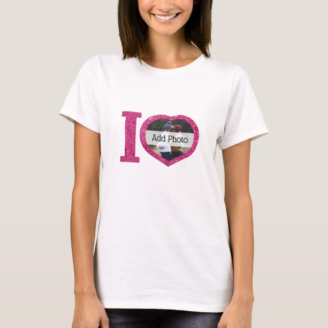 Niedlich I-Herz rosa Glitzer Liebe Foto Rahmen kün T-Shirt (Vorderseite)