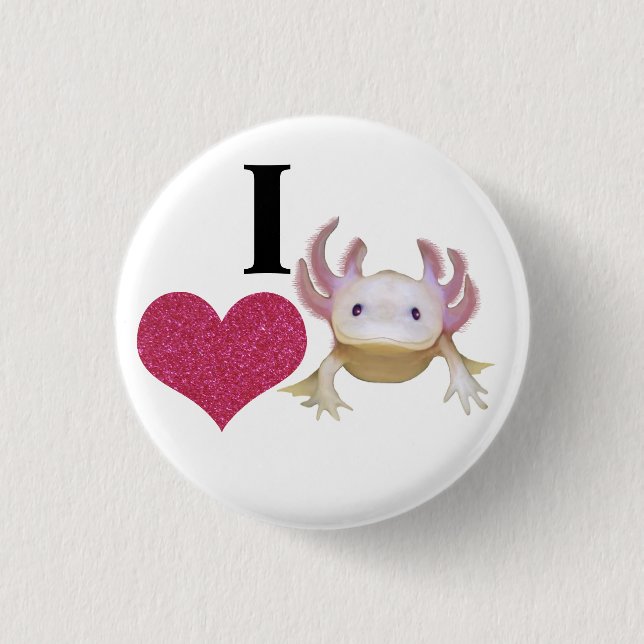 Niedlich I Liebe Axolotl Sparkle Herz Button (Vorderseite)