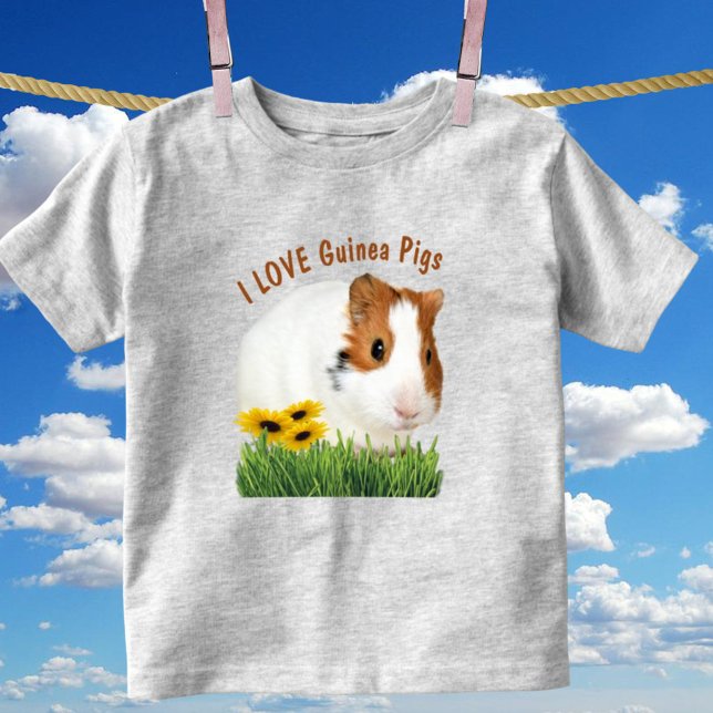 Niedlich I LIEBE Guinea Schweine Sonnenblume Kleinkind T-shirt (front side cute guinea pig design on kids tee)