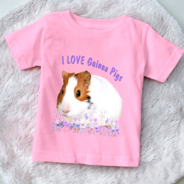 Niedlich I LIEBE Guinea Schweine Weißer, benutzerd Baby T-shirt (front tee cute guinea pig design with template text)
