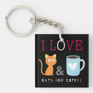 Niedlich I Liebe Katzen und Kaffee schwarz Schlüsselanhänger