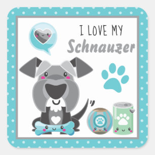 Niedlich I Liebe mein Schnauzer Haustier Quadratischer Aufkleber