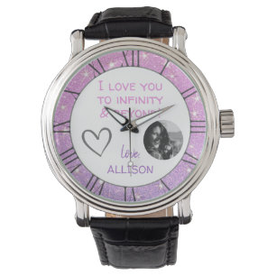 Niedlich I Liebe Sie Meldung Foto Template Lila ro Armbanduhr