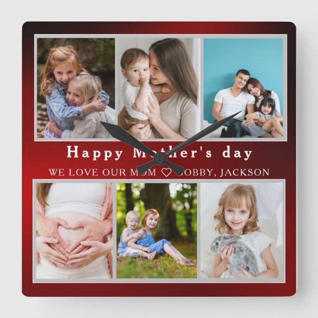 Niedlich I LIEBE YOU MAMA Happy Mother Day Foto Co Quadratische Wanduhr (Vorderseite)