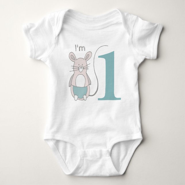 Niedlich "I m 1" Funny Mouse Blue Baby Strampler (Vorderseite)