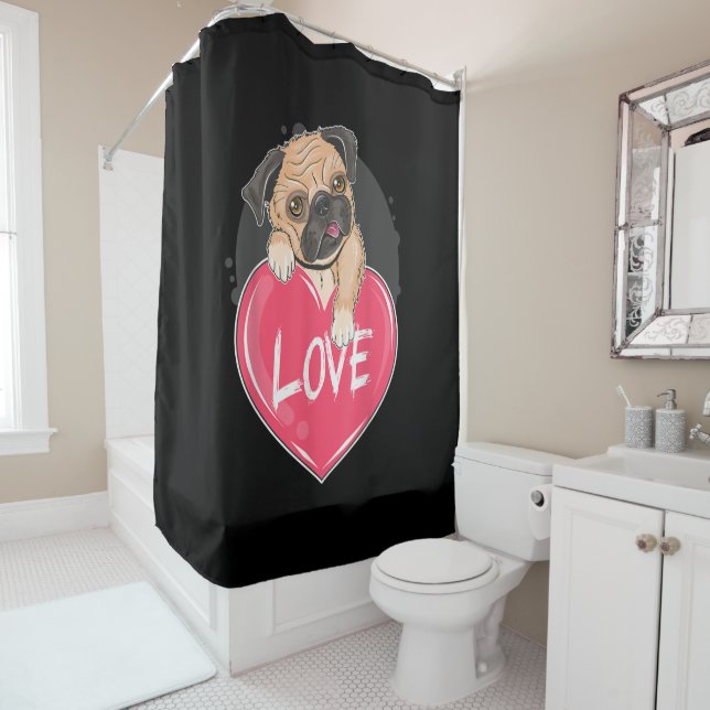 Niedlich I Steal Hearts Mops | Valentine Day Gift Duschvorhang (Beispiel)