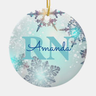 Niedlich Ice Blue Snowflake Personalisierter Name  Keramik Ornament