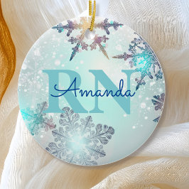 Niedlich Ice Blue Snowflake Personalisierter Name Keramik Ornament