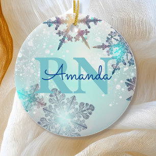 Niedlich Ice Blue Snowflake Personalisierter Name Keramik Ornament