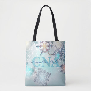 Niedlich Ice Blue Snowflake Personalisierter Name  Tasche