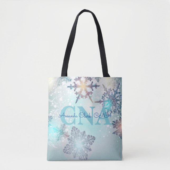 Niedlich Ice Blue Snowflake Personalisierter Name  Tasche (Vorderseite)