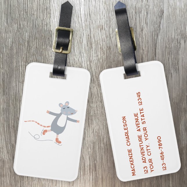 Niedlich Ice Skaten-Maus Gepäckanhänger (Fun ice skating winter sports mouse personalized luggage tag for snowy icy destinations!)