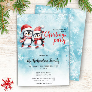 Niedlich Ice Skaten Penguins Elegante Weihnachten Einladung