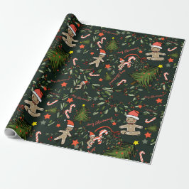 Niedlich Illustriert Retro Weihnachten Dunkelgrün Geschenkpapier